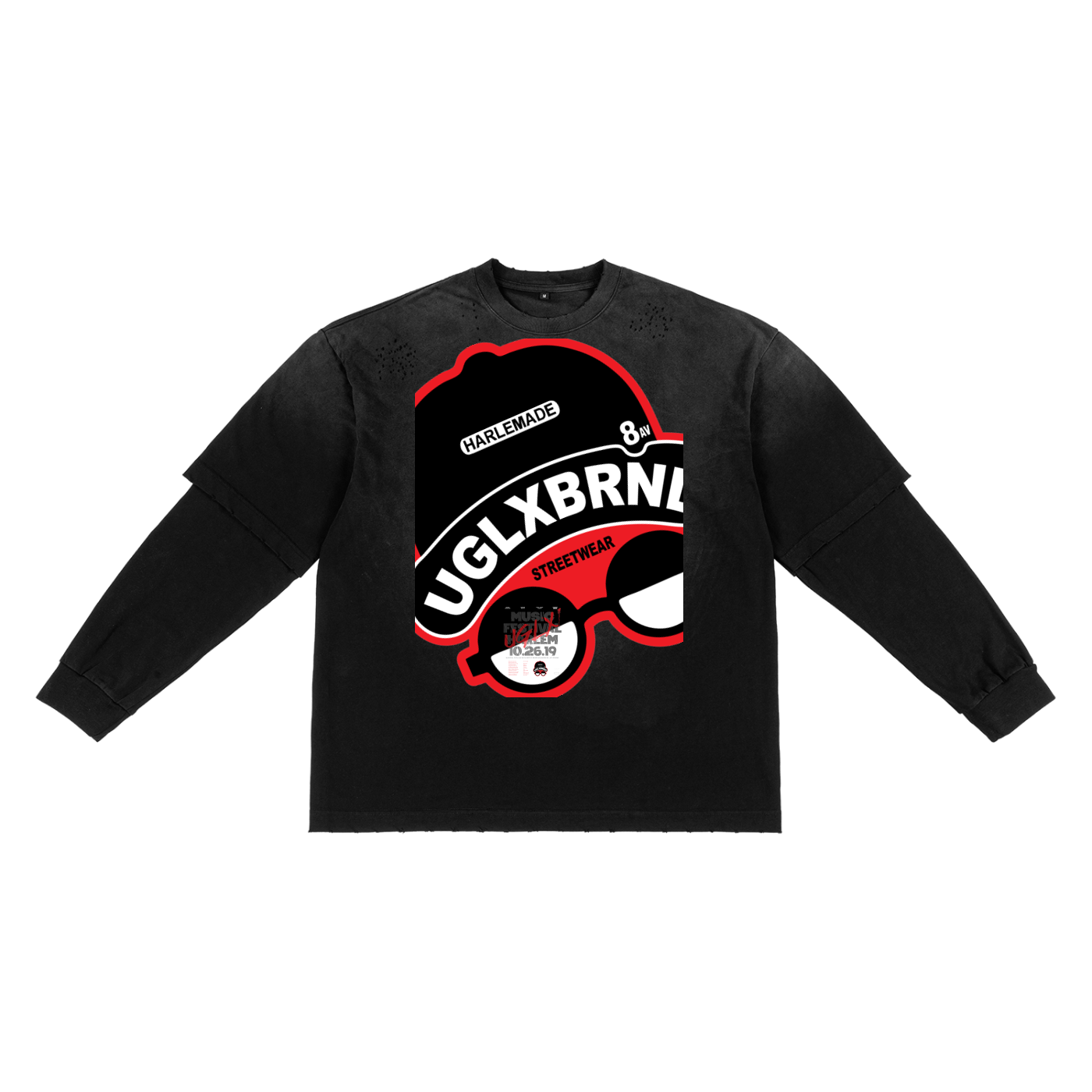 MUSIC FEST. UGLX Sunfade Hand-Frayed Faux Two-Piece T-Shirt