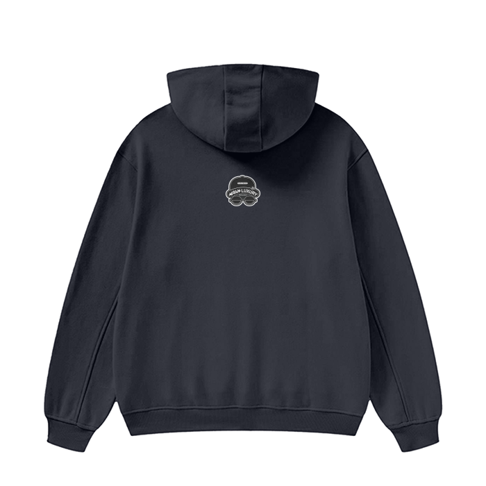 G ALL BLACK High Neck Insulated FOG Solid Color Fleece Hoodie - 385 GSM