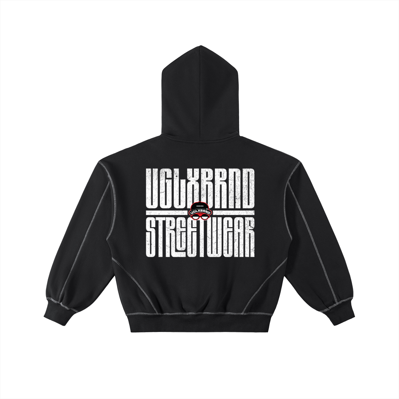 BLACK LUXURY Contrast-Stitched Boxy Fleece Hoodie