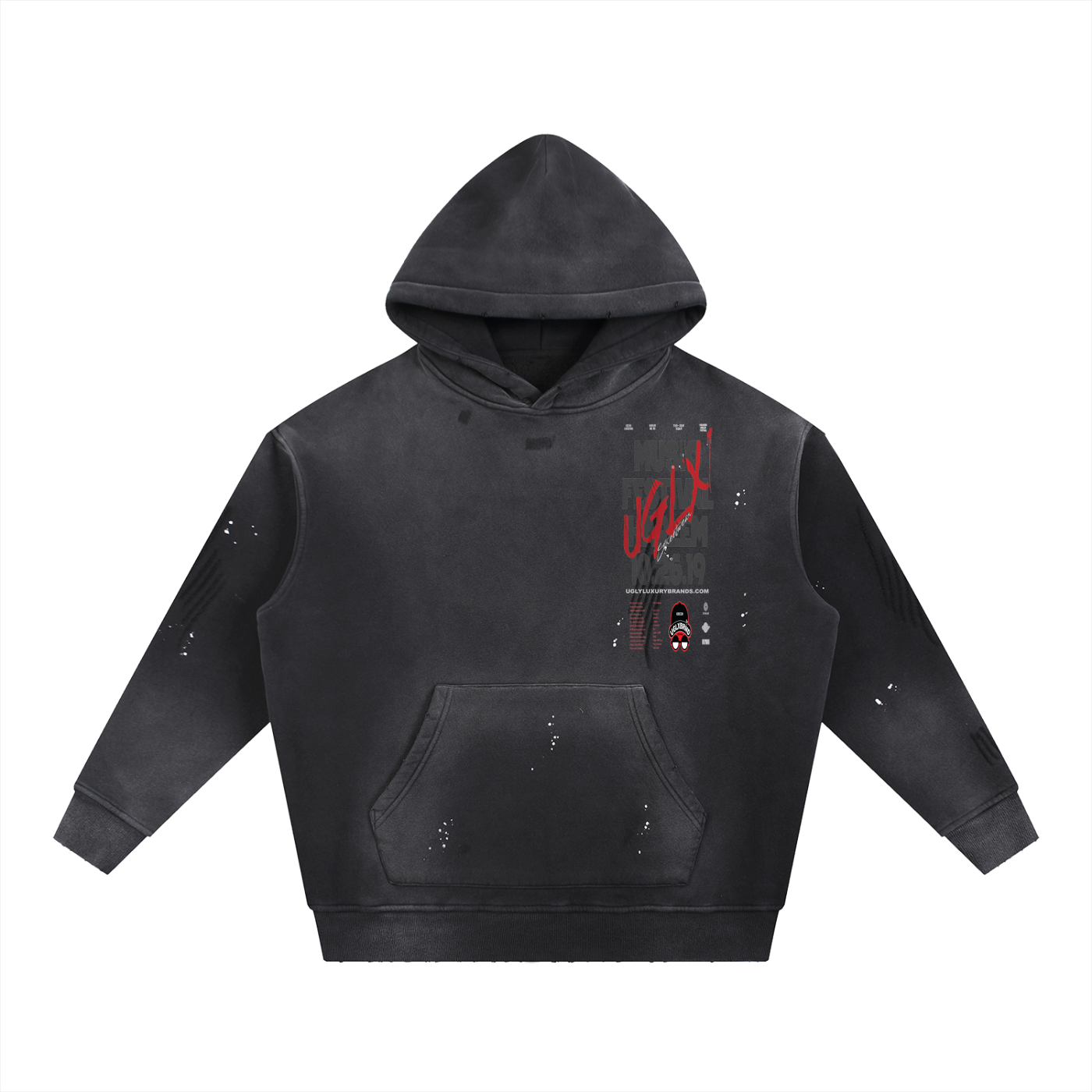 MUSIC FEST. Vintage Washed Frayed Fleece Hoodie