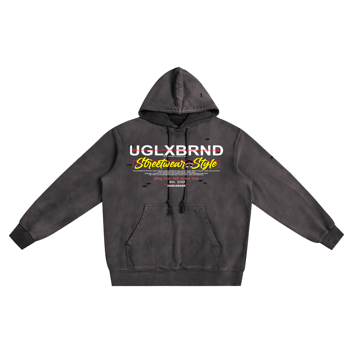STREETWEAR STYLE Heavyweight Pure Cotton Hand-Frayed Monkey Washed Hoodie