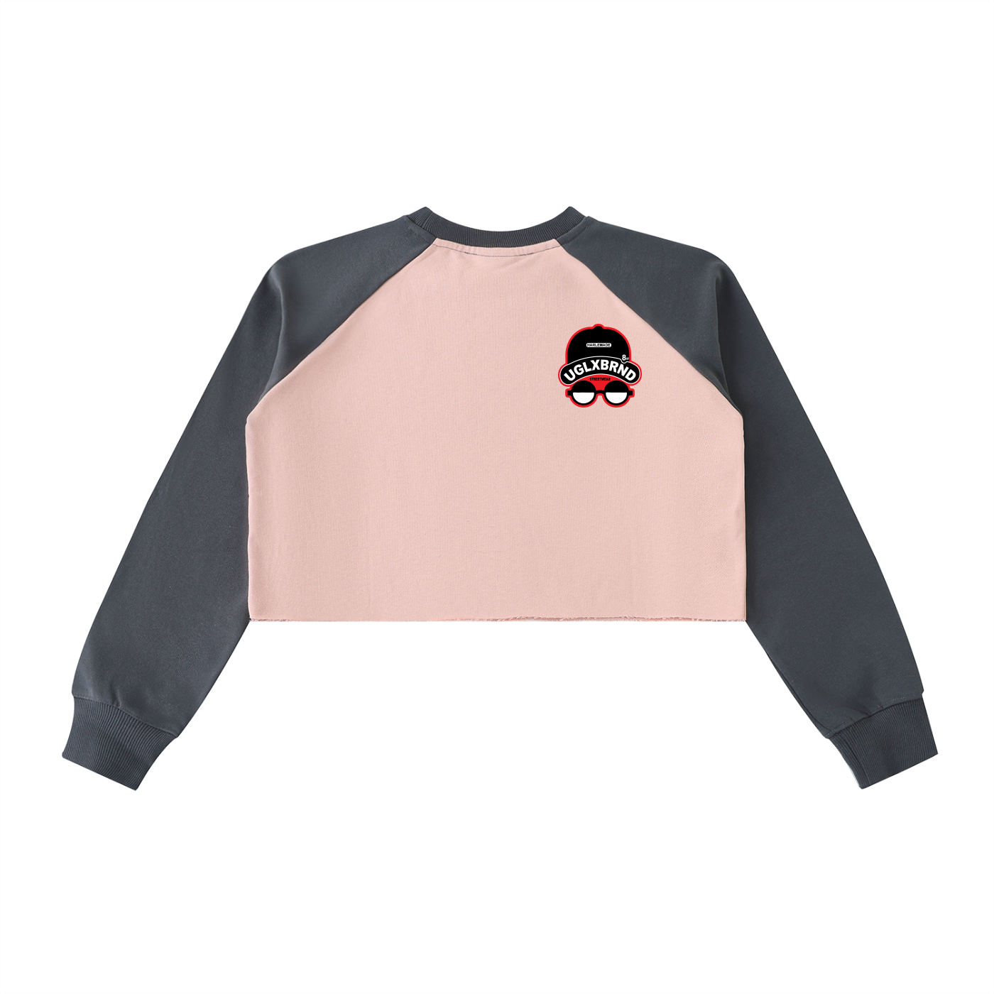 DUCK WITH ME Raw-Hem Color-Block Raglan Crop Sweatshirt