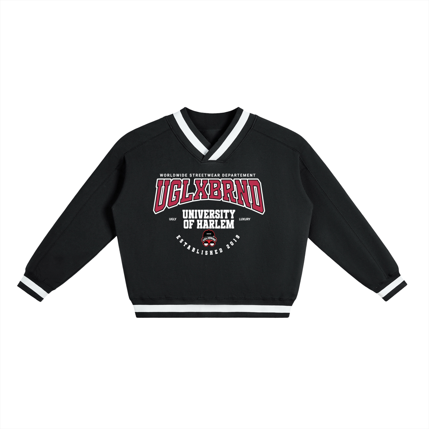 UGLXBRND V-Neck Contrast Collar Boxy Sweatshirt