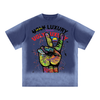 PEACE MY BROTHER（Colorful Blue）Monkey Washed Edge Drop Shoulder T-Shirt - 250 GSM