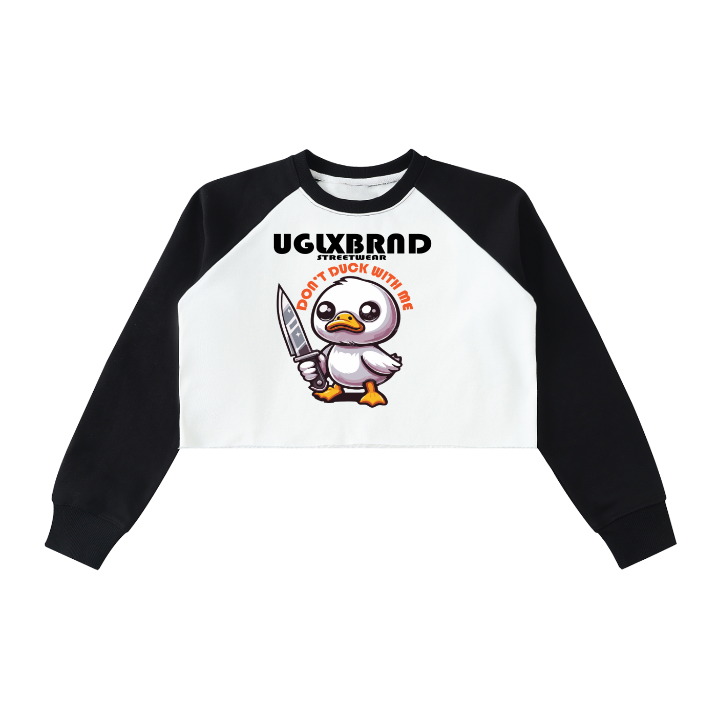 DUCK WITH ME Raw-Hem Color-Block Raglan Crop Sweatshirt