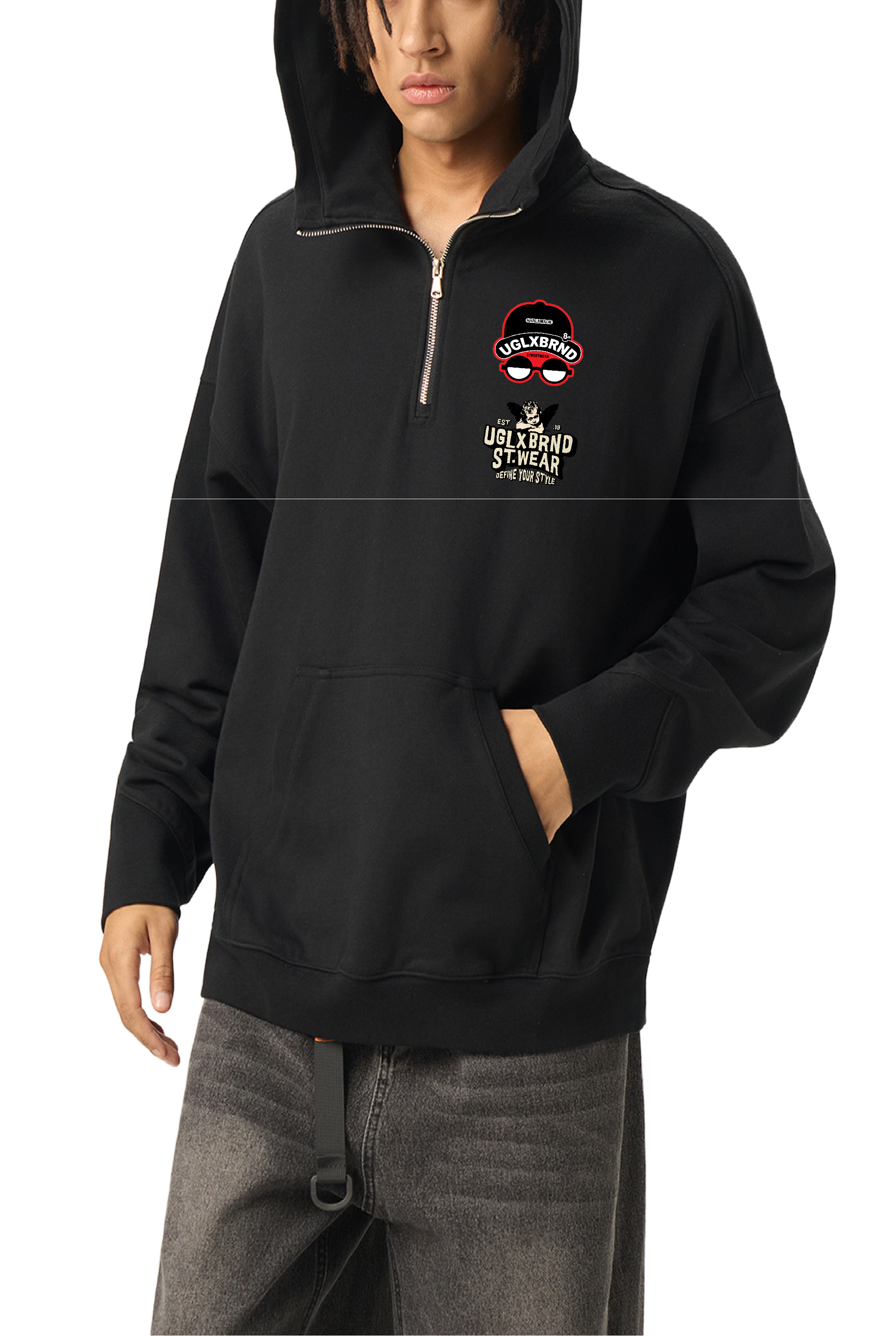Angel in Harlem Big Hood Half-Zip Fleece Hoodie