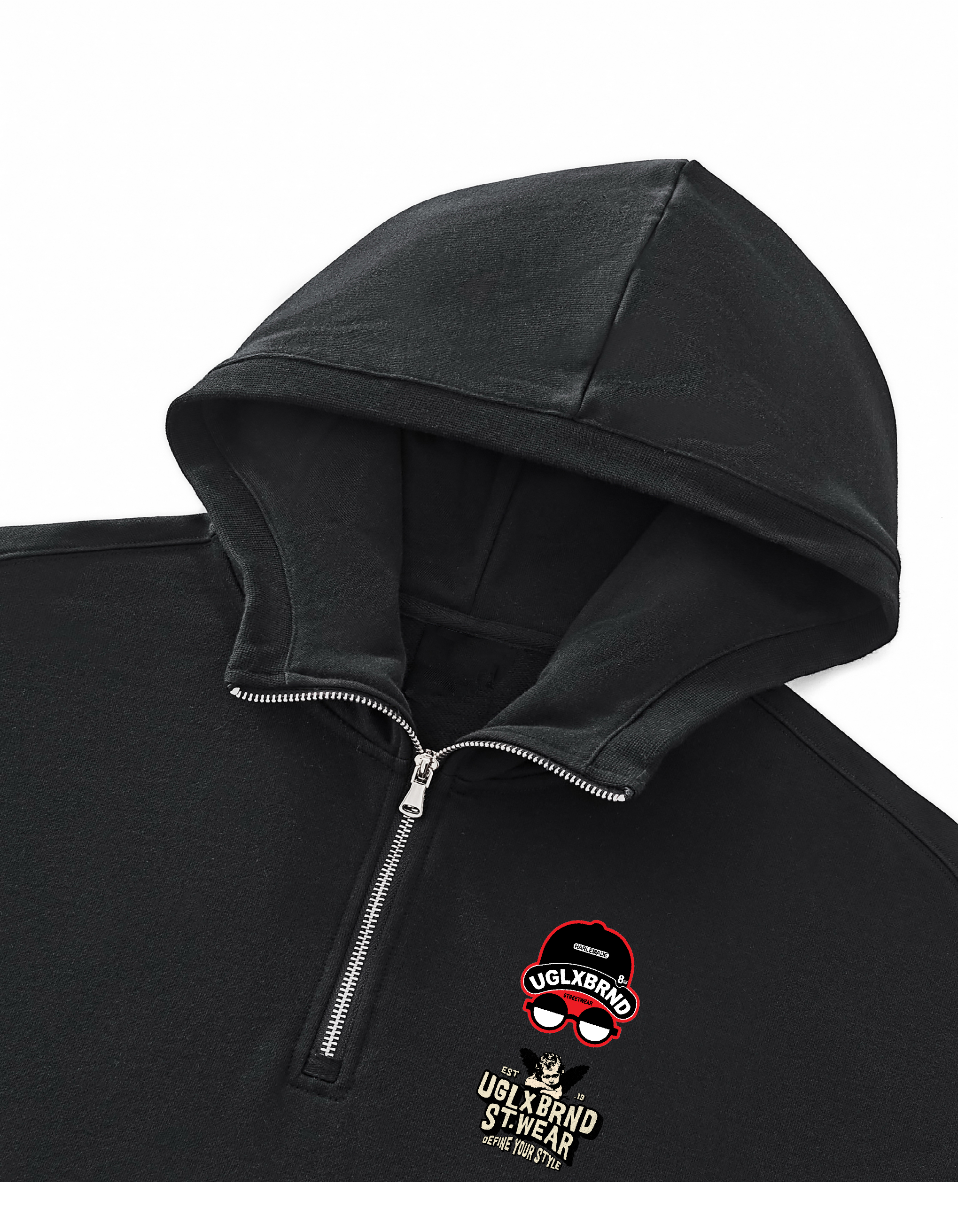 Angel in Harlem Big Hood Half-Zip Fleece Hoodie