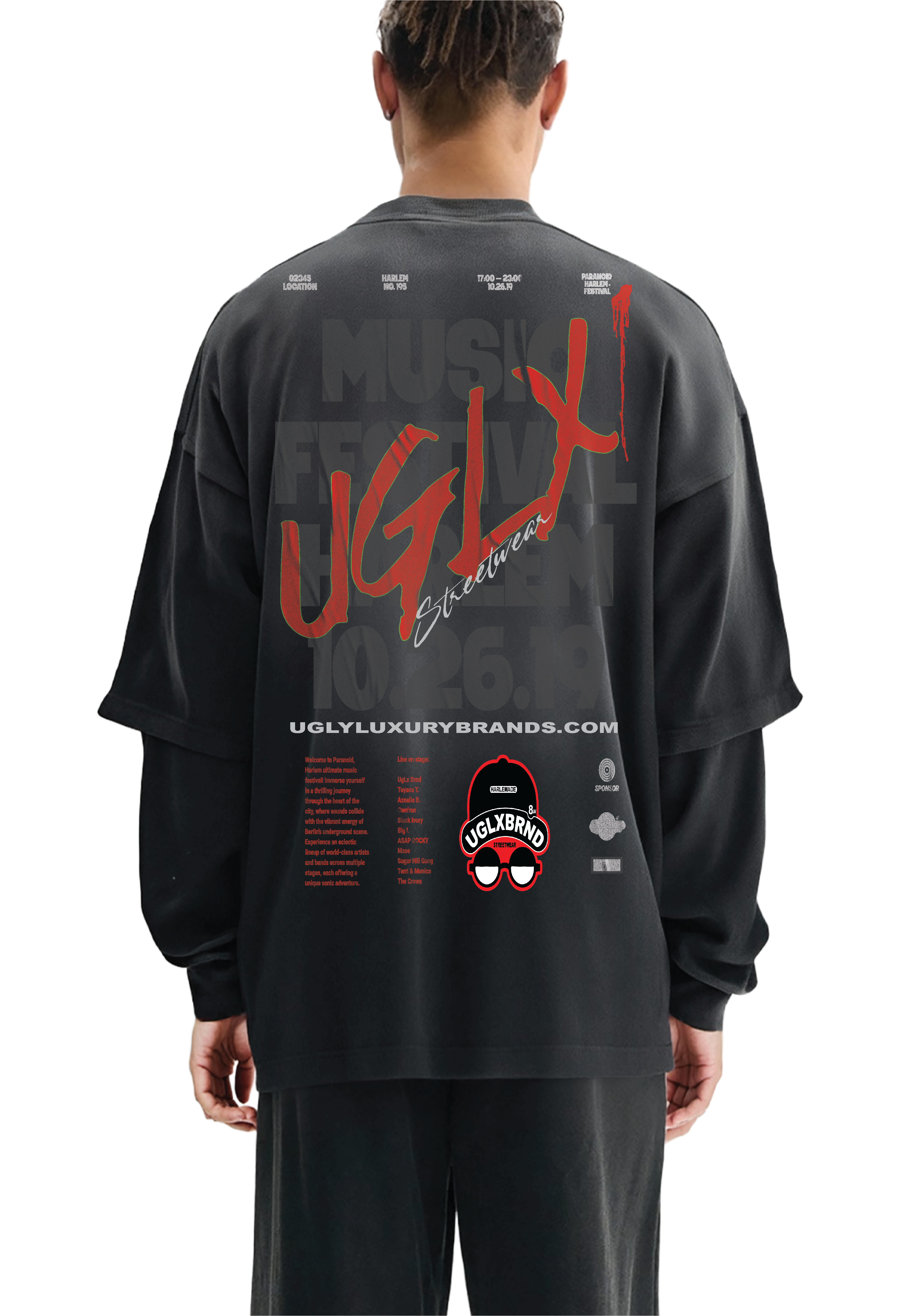 MUSIC FEST. UGLX Sunfade Hand-Frayed Faux Two-Piece T-Shirt