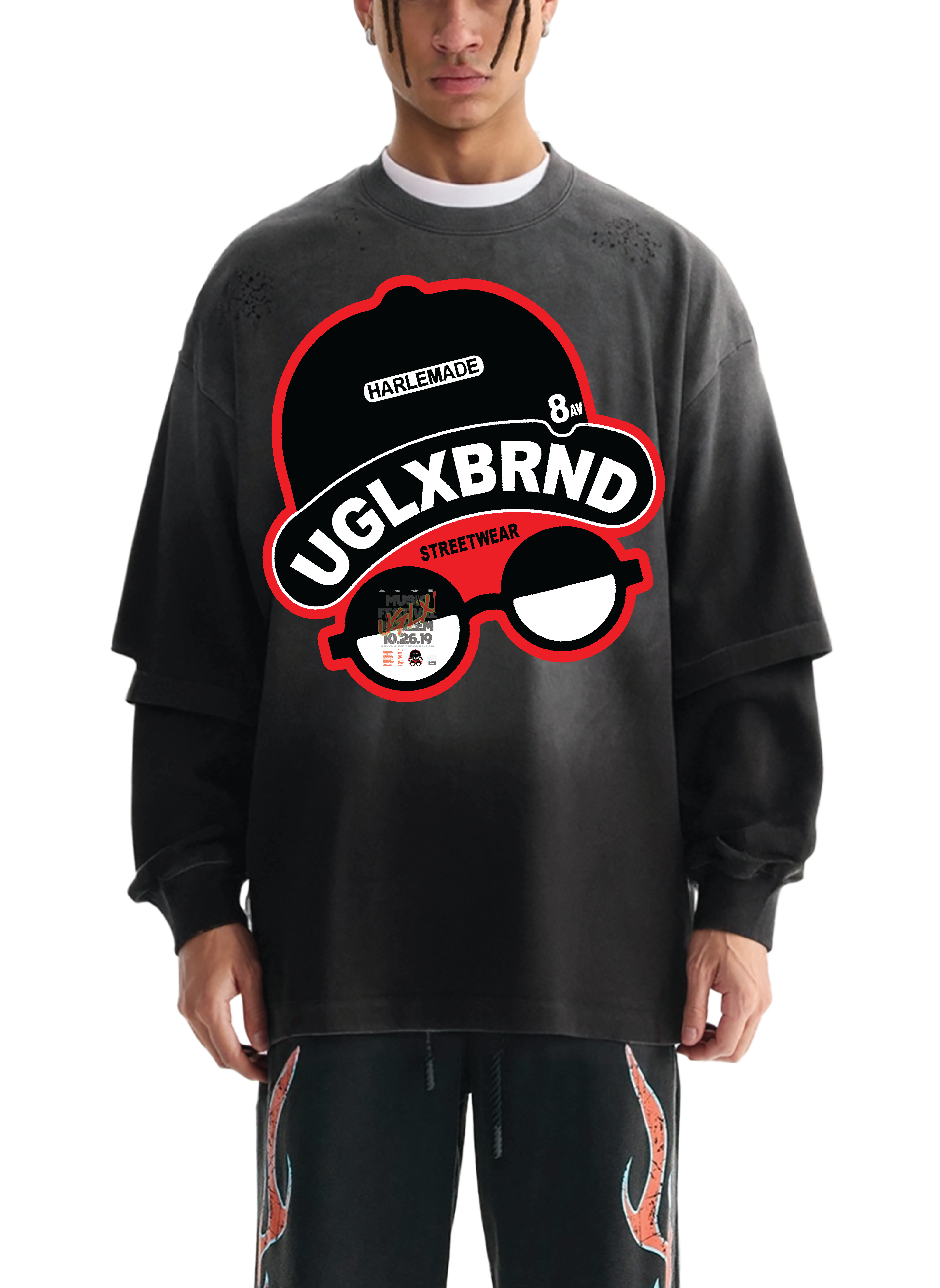 MUSIC FEST. UGLX Sunfade Hand-Frayed Faux Two-Piece T-Shirt