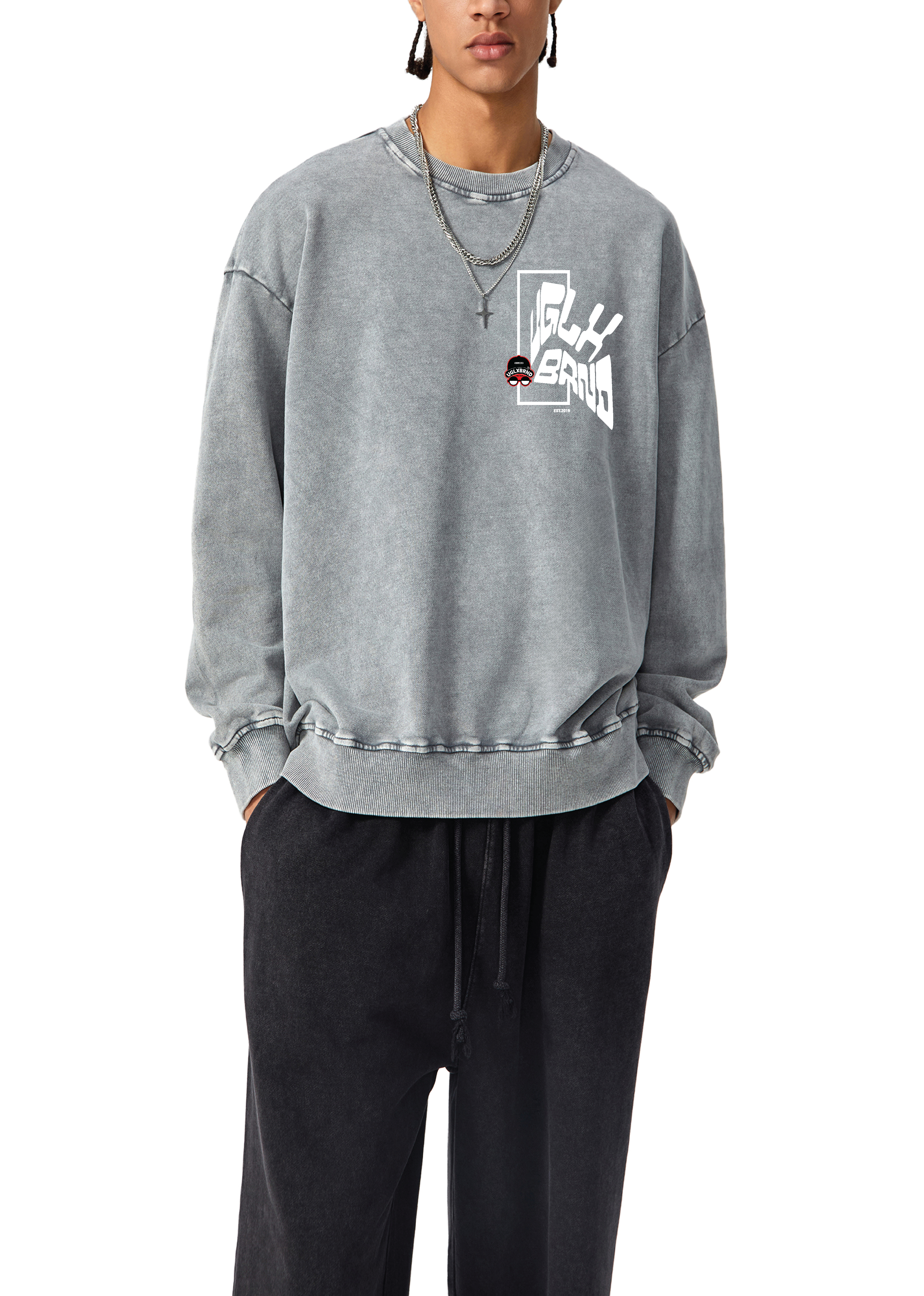 UGLXBRND EST.2019 Snow Washed Oversized Sweatshirt