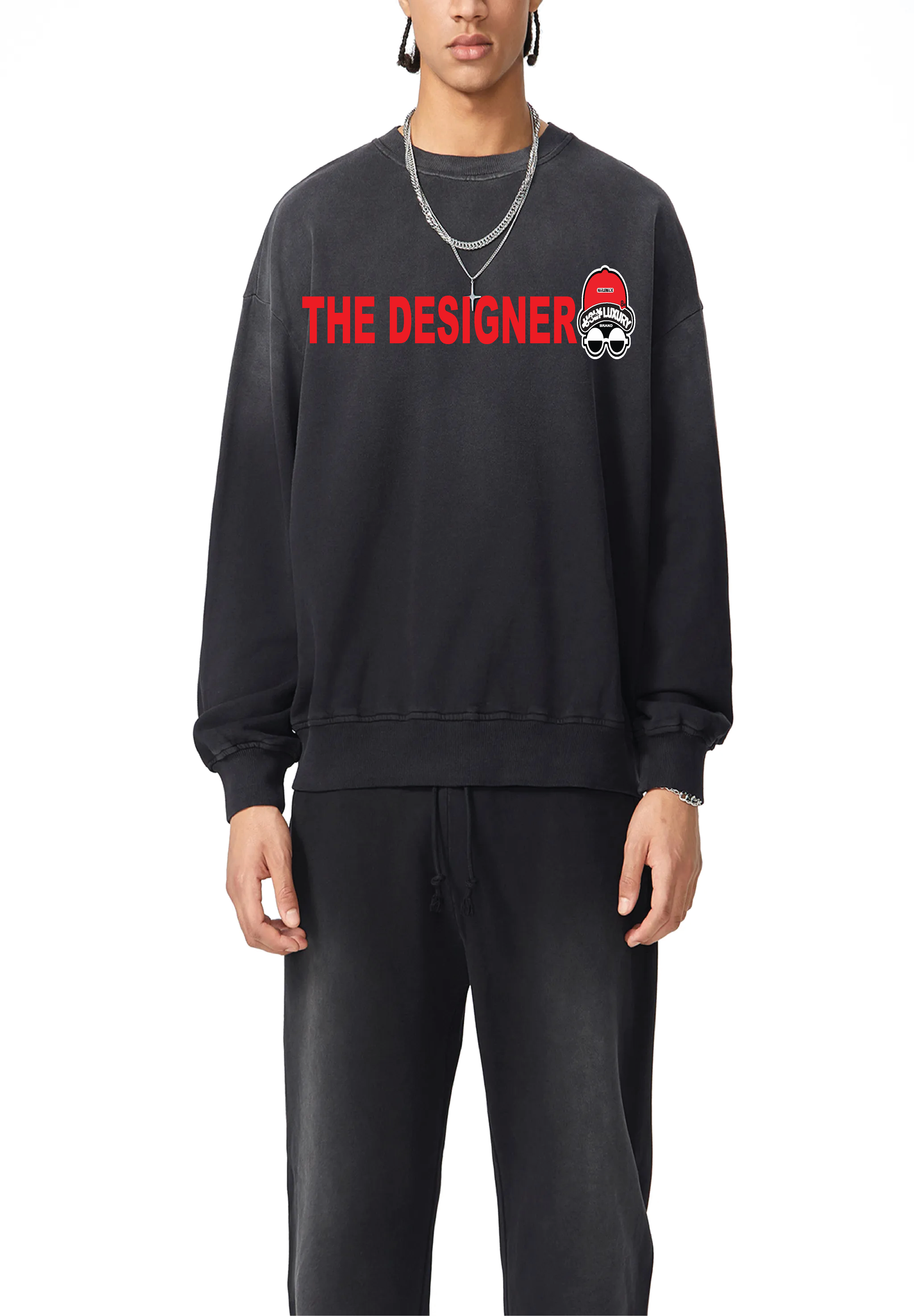 the designer Effortless Athleisure Pure Cotton Handcrafted Monkey Wash Drop-Shoulder Sweatshirt