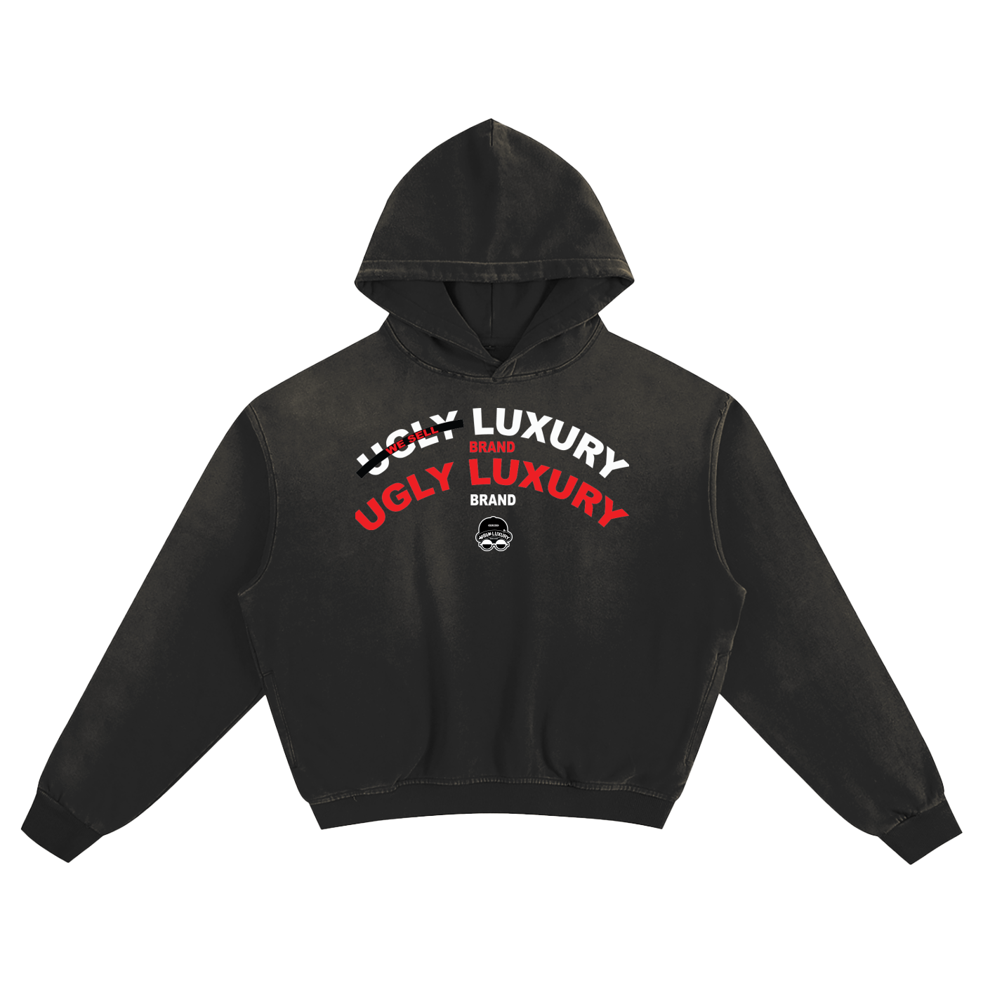 UGLY LUXURY BRAND BLK LOGO Sunfade Boxy Hoodie