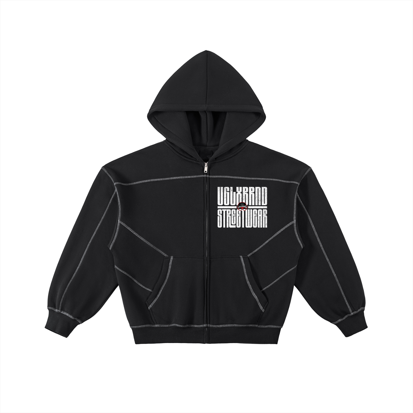 BLACK LUXURY Contrast-Stitched Boxy Fleece Hoodie