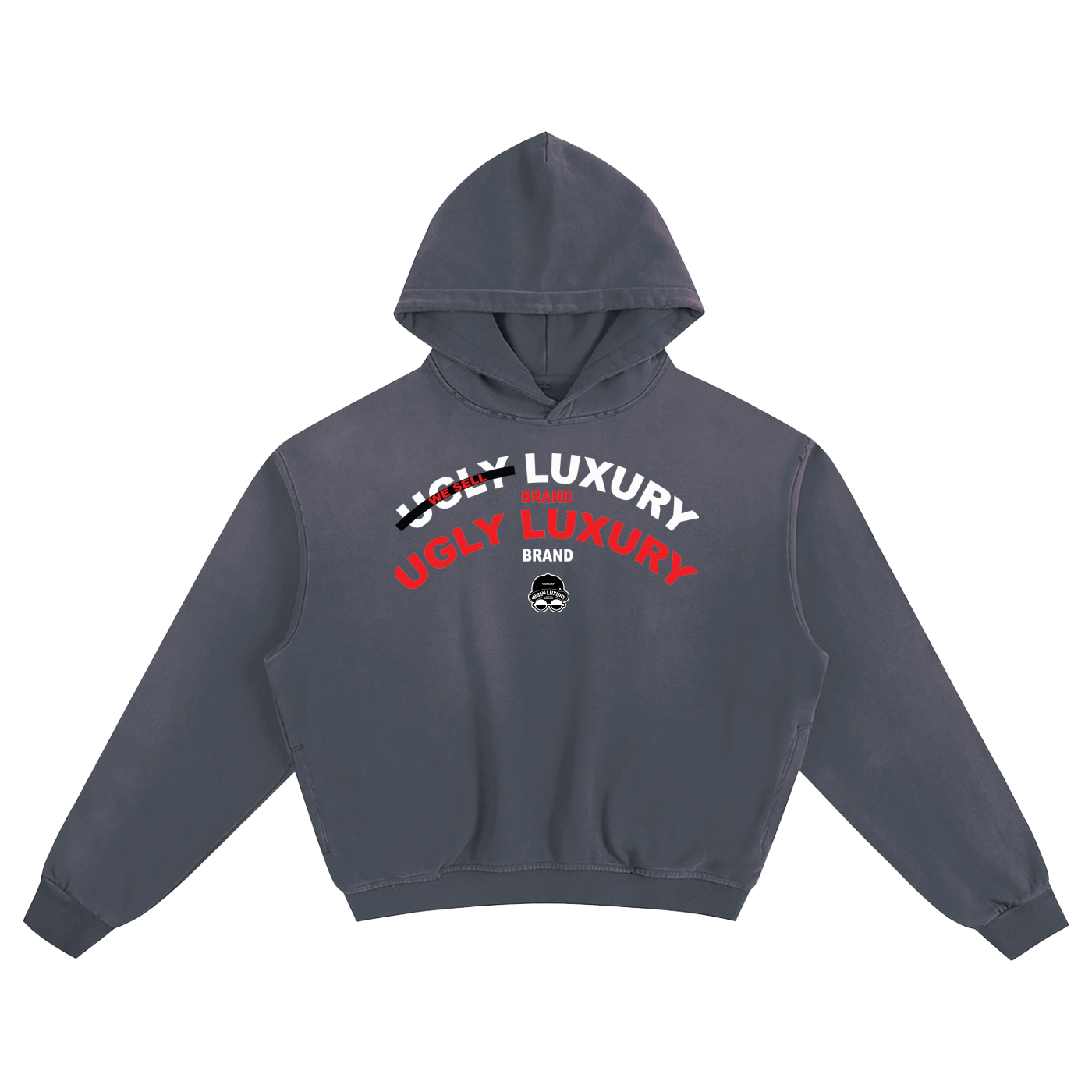 UGLY LUXURY BRAND BLK LOGO Sunfade Boxy Hoodie