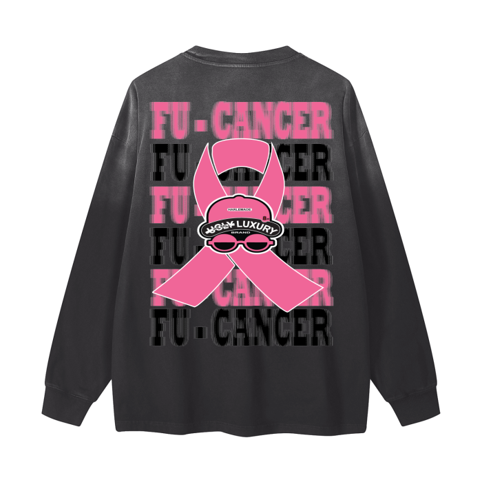 FU CANCER Gradient Vintage Washed Long Sleeve Tee - 270 GSM