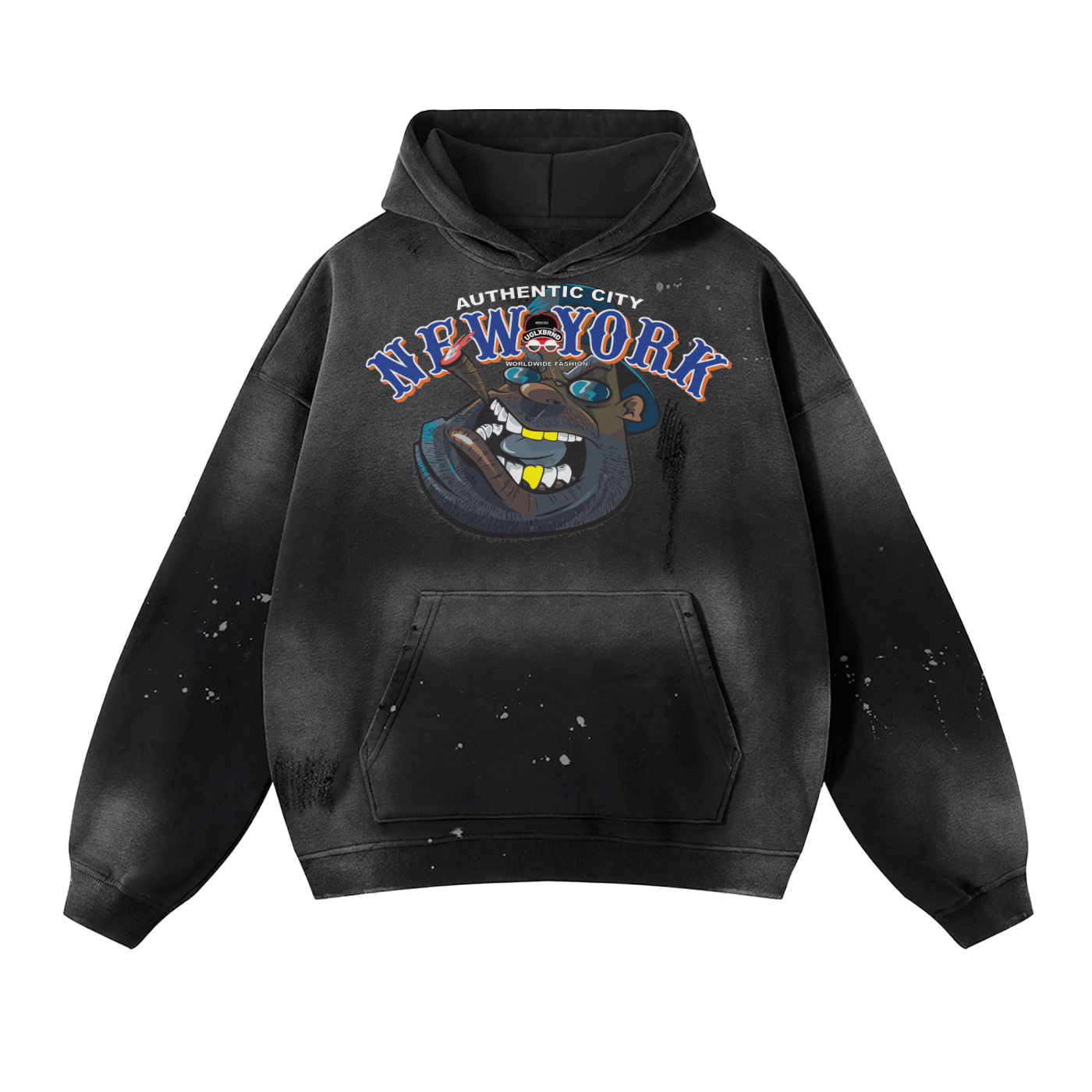 HARLEM KNIGHT Vintage Wash Frayed Fleece Hoodie - 360 GSM