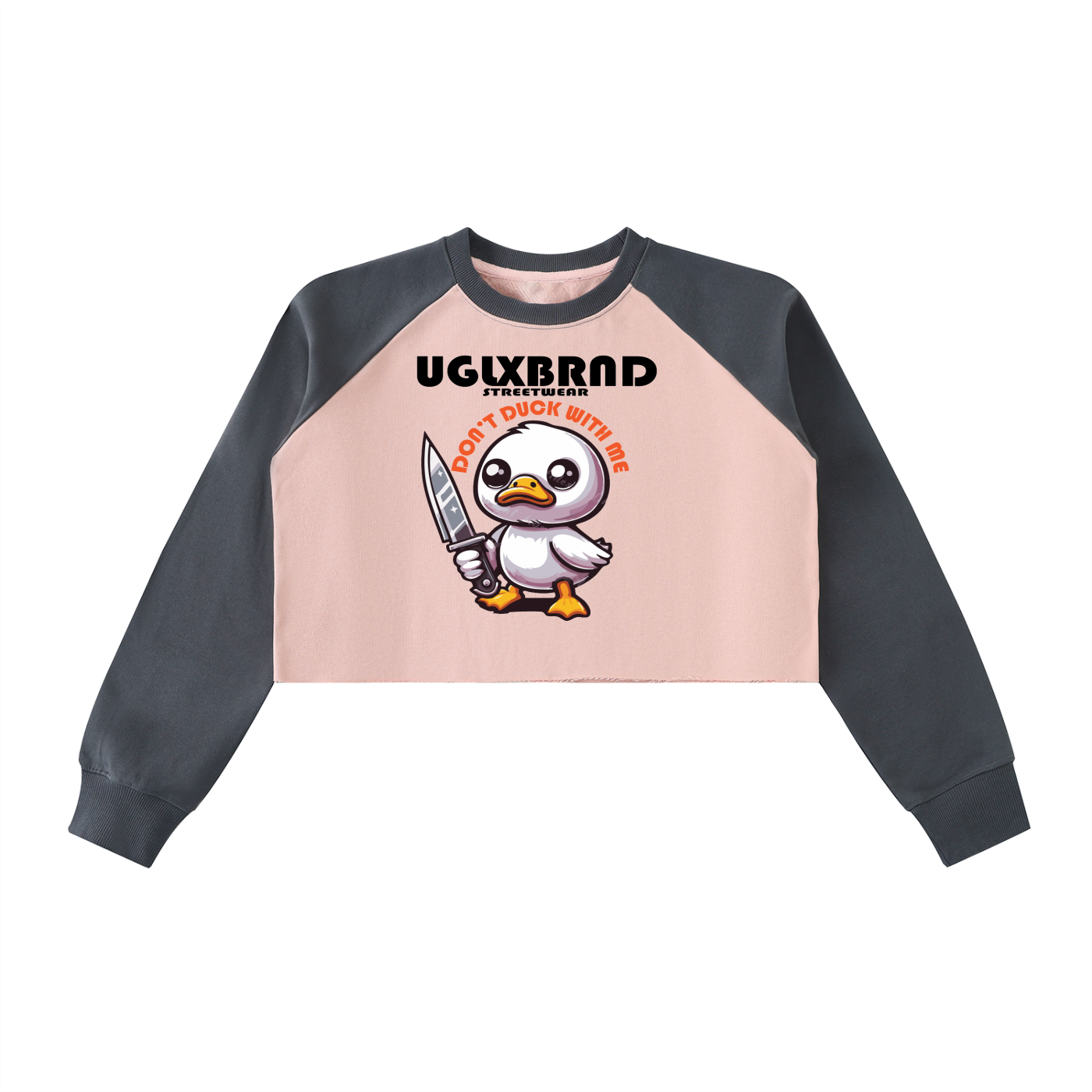 DUCK WITH ME Raw-Hem Color-Block Raglan Crop Sweatshirt